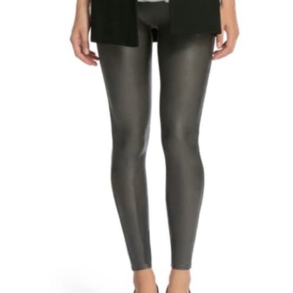 SPANX Faux Leather Gunmetal Grey Leggings